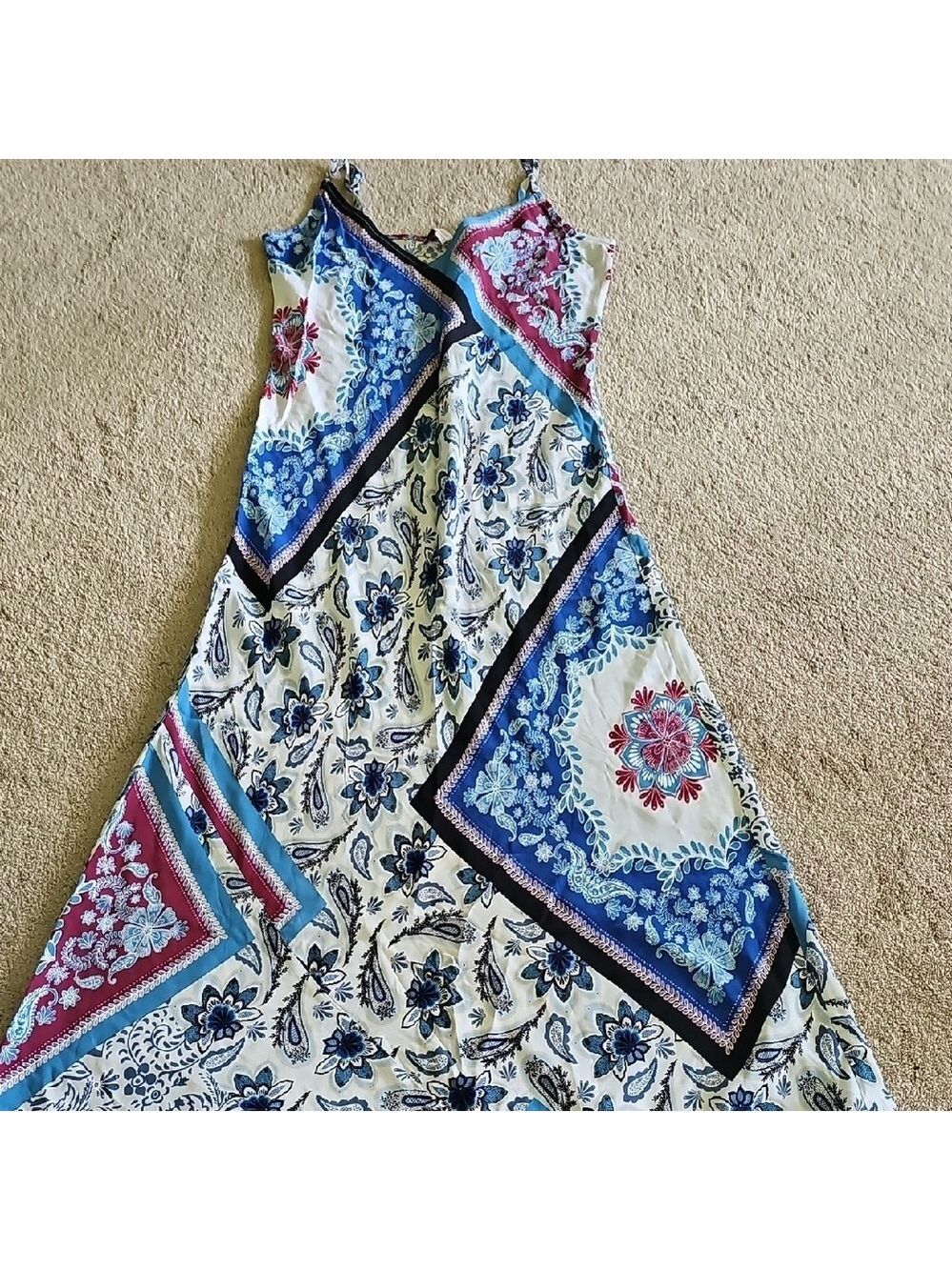 LOFT Blue and Red Floral Maxi Dress